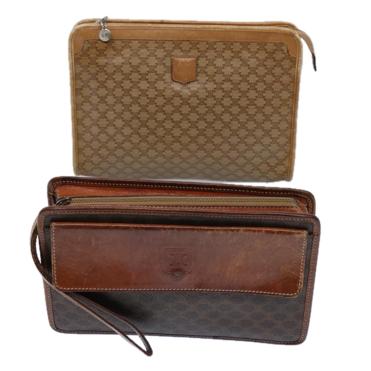 Luxury CELINE Macadam Canvas Clutch Bag PVC Leather 2Set Brown Beige  11113