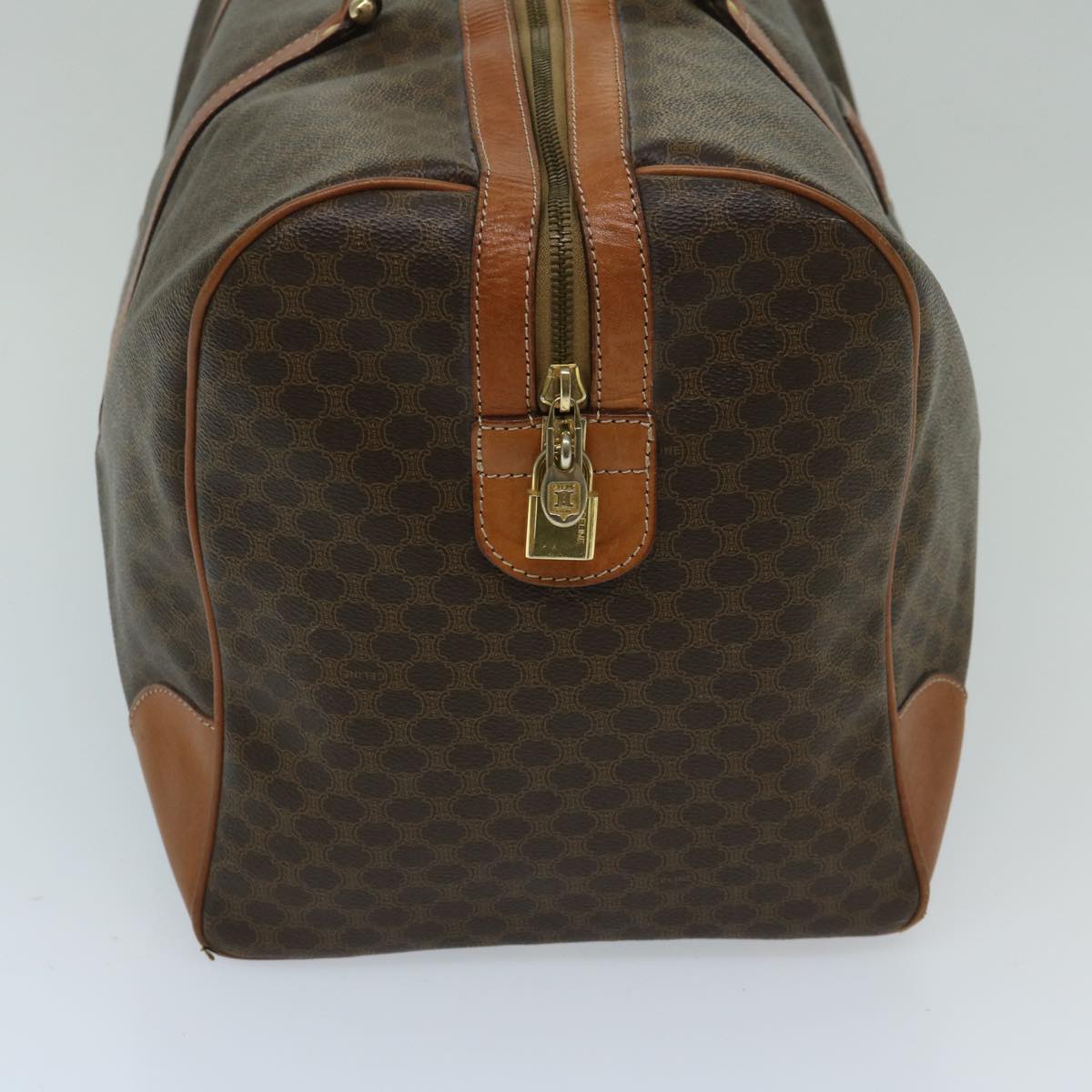 Luxury CELINE Macadam Canvas Boston Bag PVC Leather Brown  11190