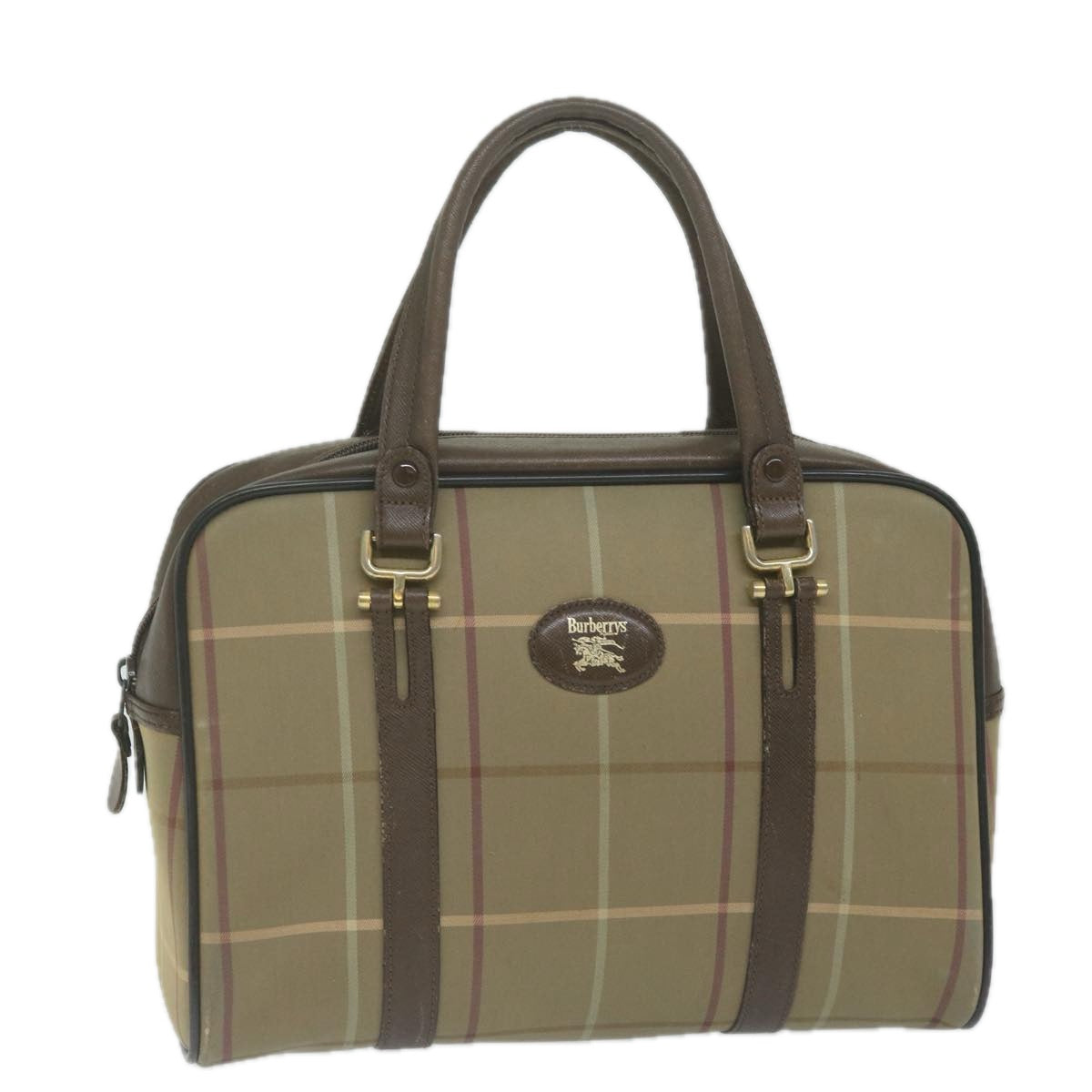Luxury BurberrySs Nova Check Hand Bag Nylon Canvas Brown Auth bs11220