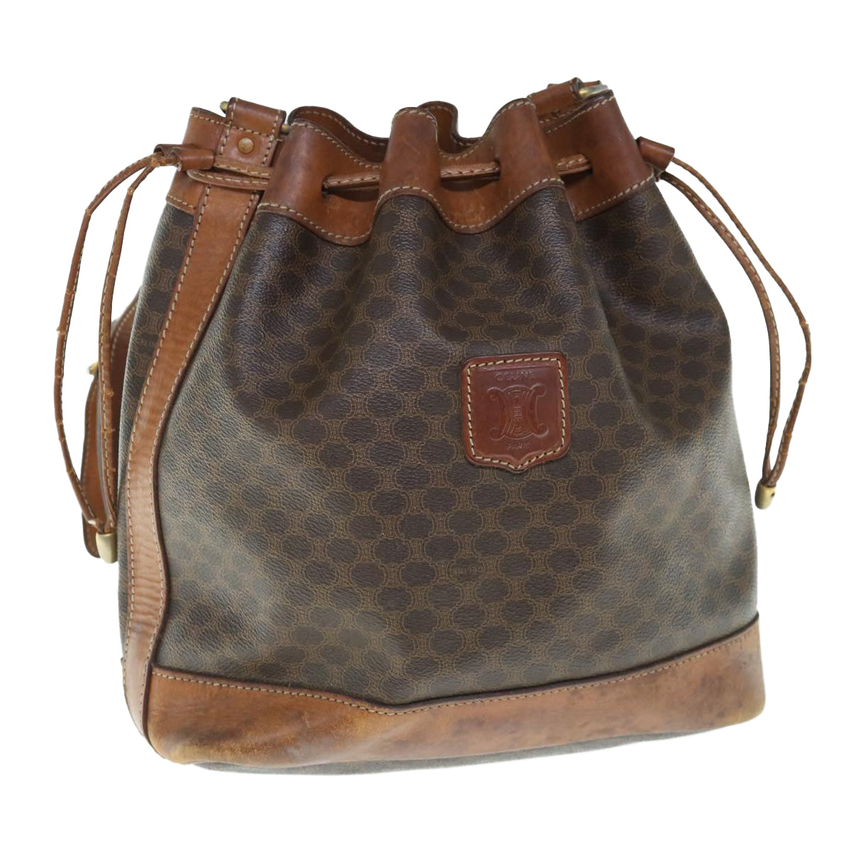 Luxury CELINE Macadam Canvas Shoulder Bag PVC Leather Brown  11386