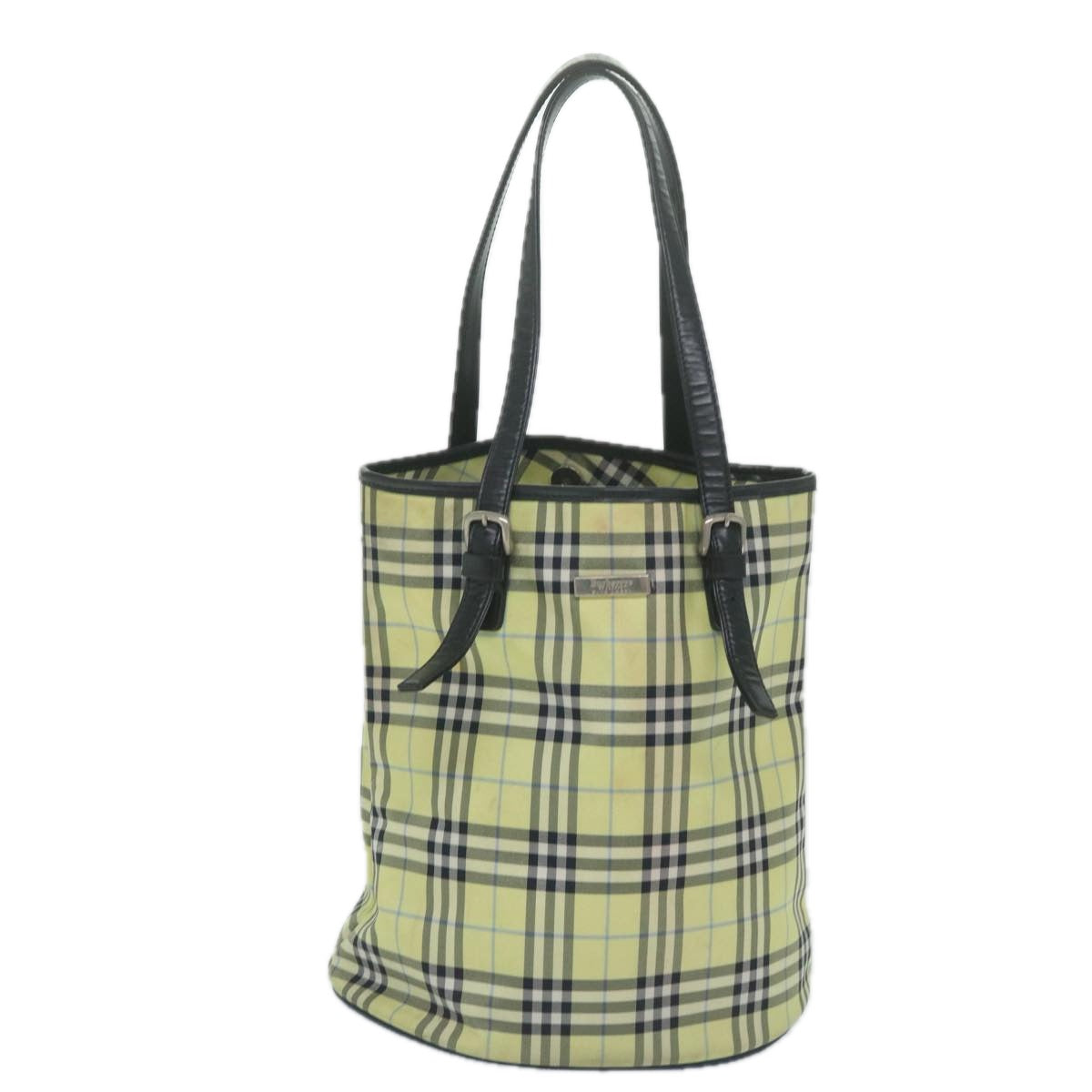 Luxury BurberrySs Nova Check Blue Label Shoulder Bag Nylon Yellow Auth bs11447