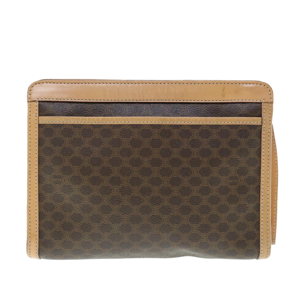 Luxury CELINE Macadam Canvas Clutch Bag PVC Leather Brown 11465