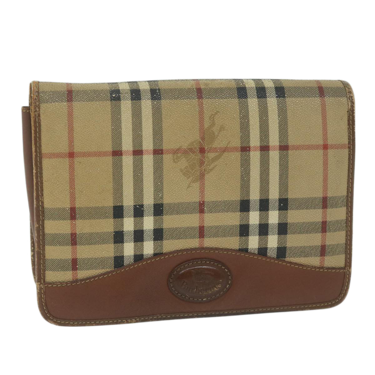 Luxury BurberrySs Nova Check Clutch Bag PVC Leather Beige Auth bs11501