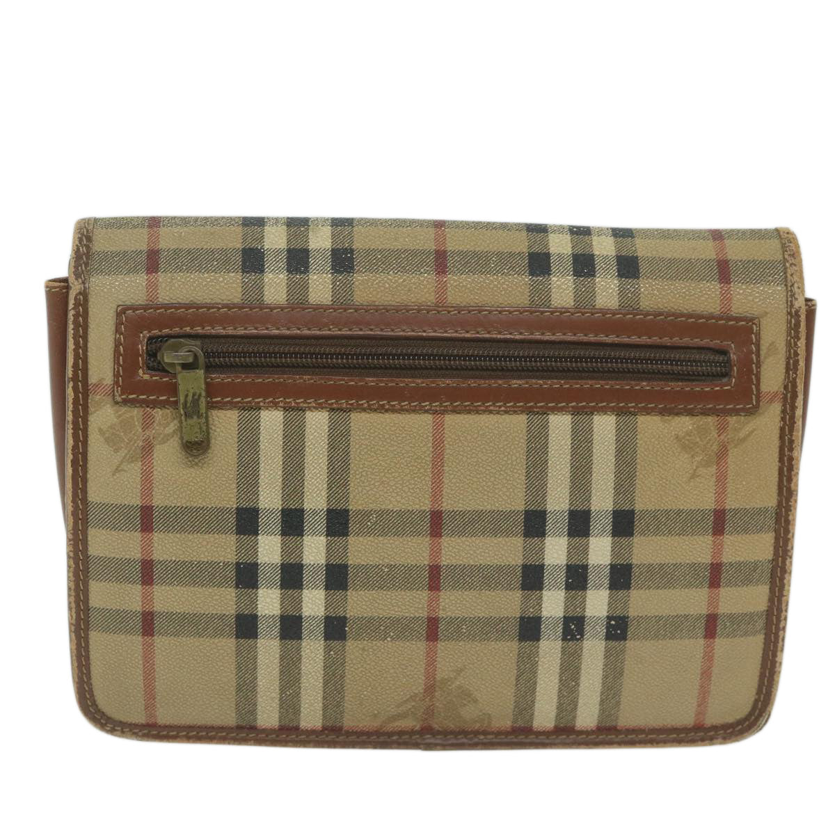 Luxury BurberrySs Nova Check Clutch Bag PVC Leather Beige Auth bs11501