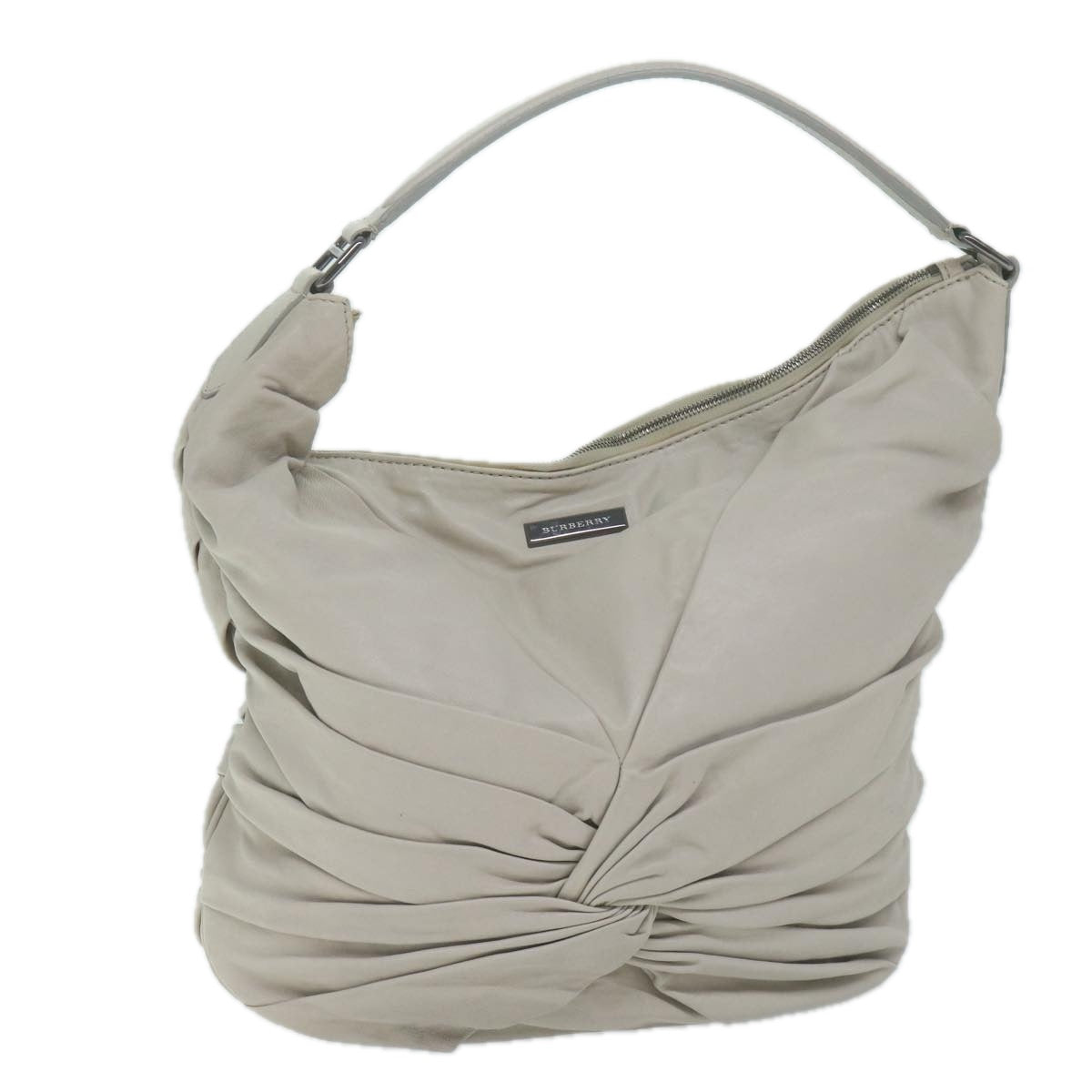 Luxury Burberry Shoulder Bag Leather Beige Auth bs11678