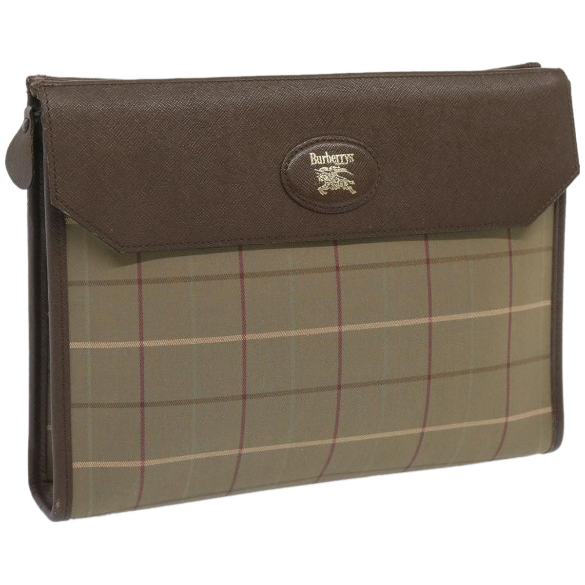 Luxury BurberrySs Nova Check Clutch Bag Canvas Beige Brown Auth bs12002