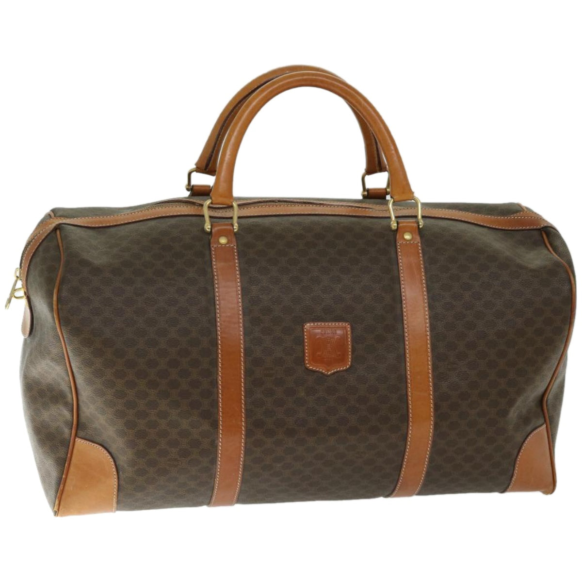 Luxury CELINE Macadam Canvas Boston Bag PVC Brown  12095
