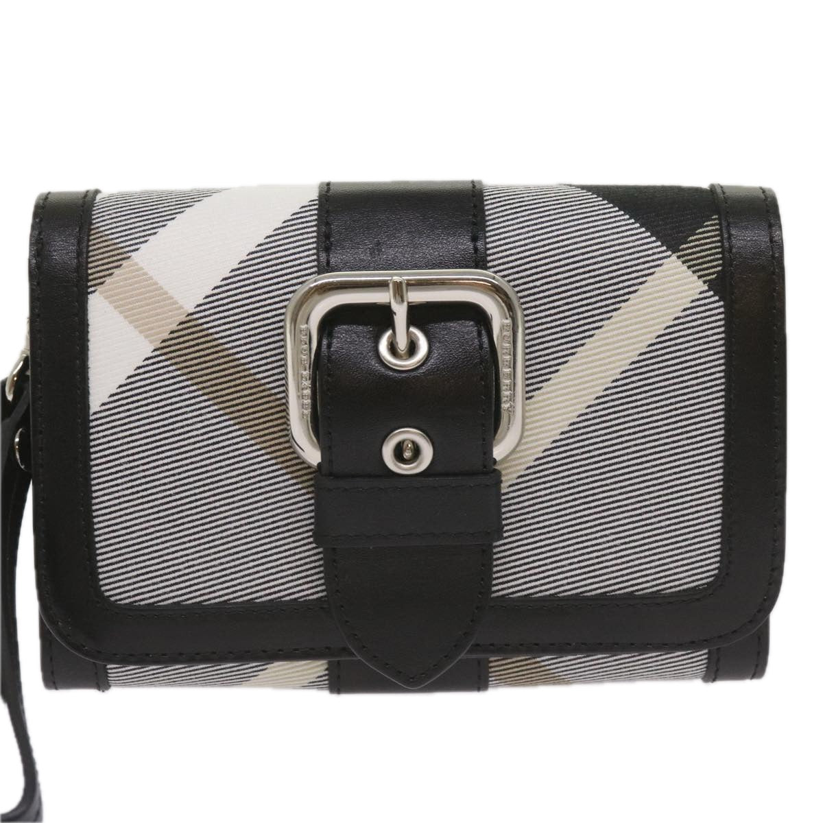 Luxury Burberry Nova Check Wallet Nylon Gray Black Auth bs12103