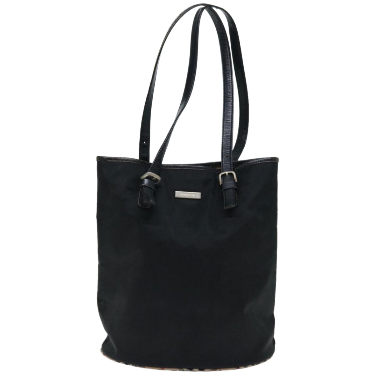 Luxury BurberrySs Nova Check Blue Label Shoulder Bag Nylon Beige Black Auth bs12222
