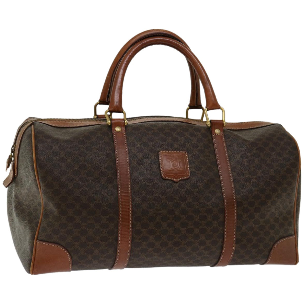 Luxury CELINE Macadam Canvas Boston Bag PVC Brown  12321