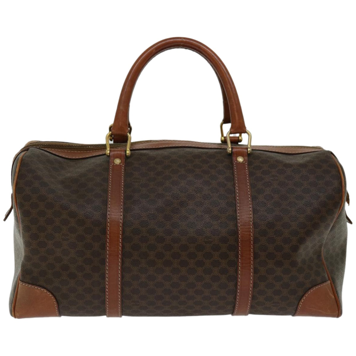 Luxury CELINE Macadam Canvas Boston Bag PVC Brown  12321