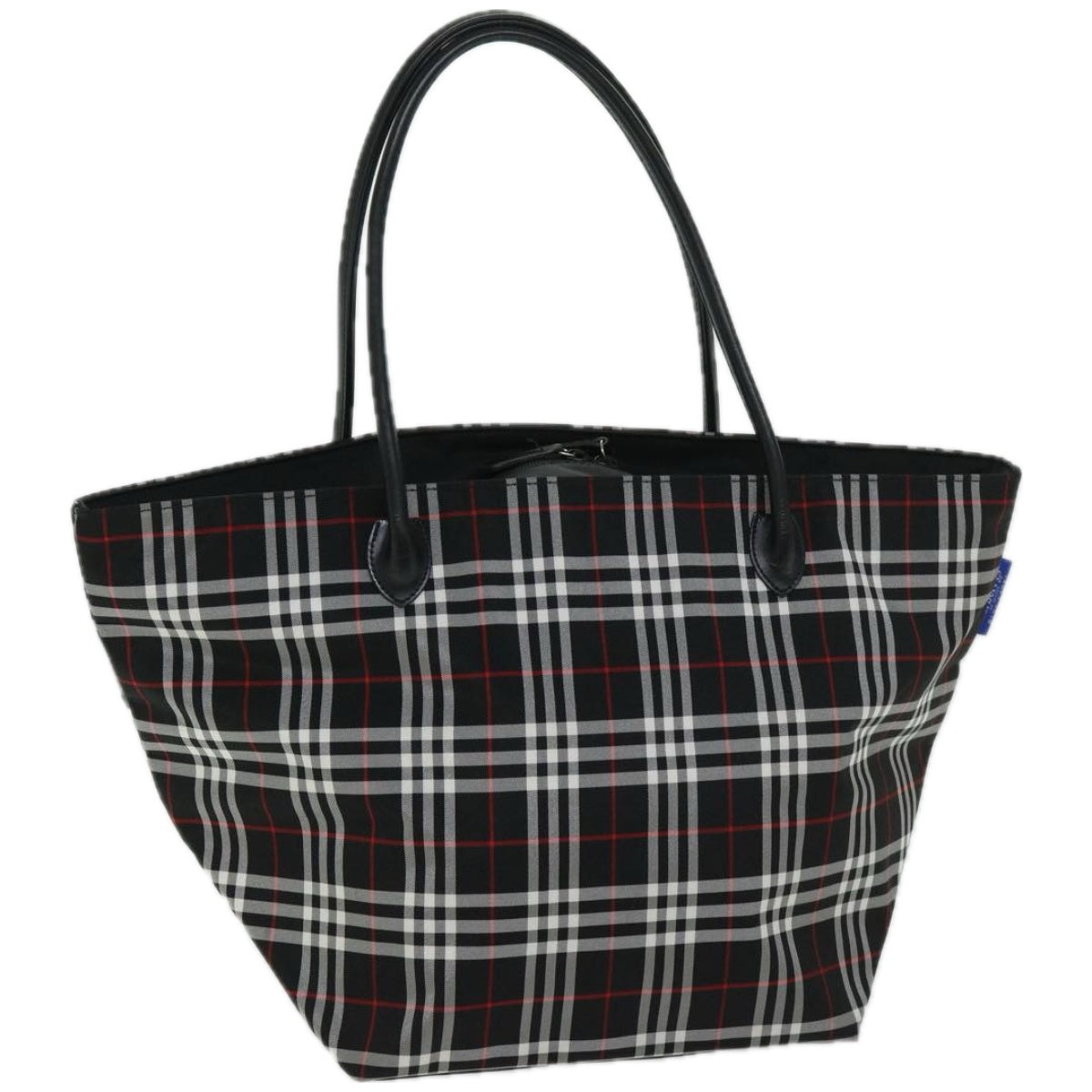 Luxury BurberrySs Nova Check Blue Label Tote Bag Nylon Black Auth bs12380