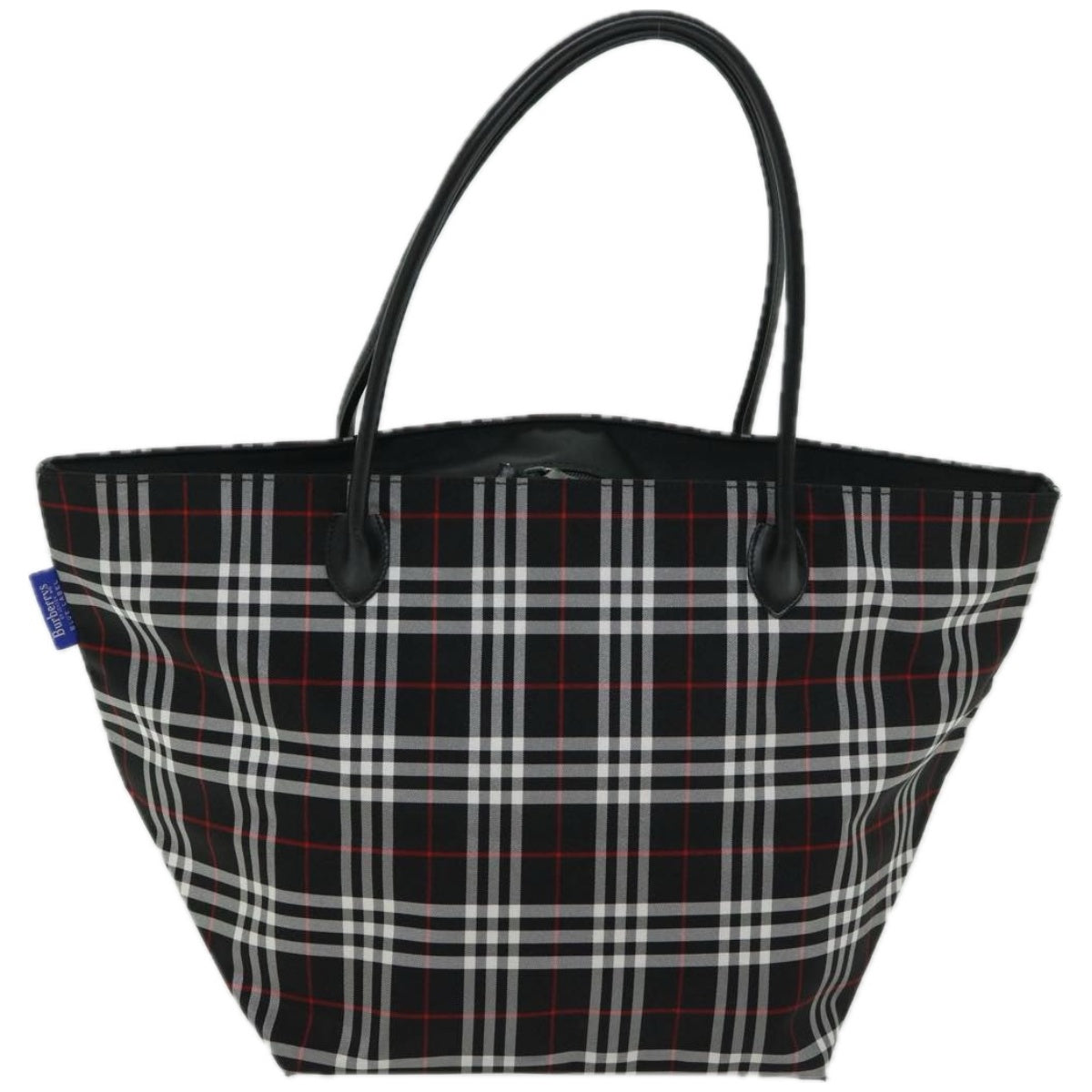 Luxury BurberrySs Nova Check Blue Label Tote Bag Nylon Black Auth bs12380