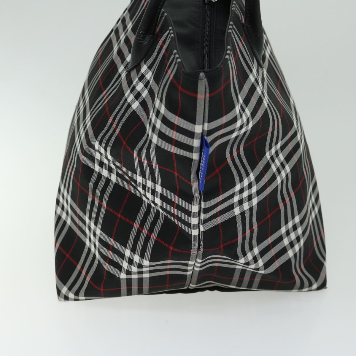Luxury BurberrySs Nova Check Blue Label Tote Bag Nylon Black Auth bs12380