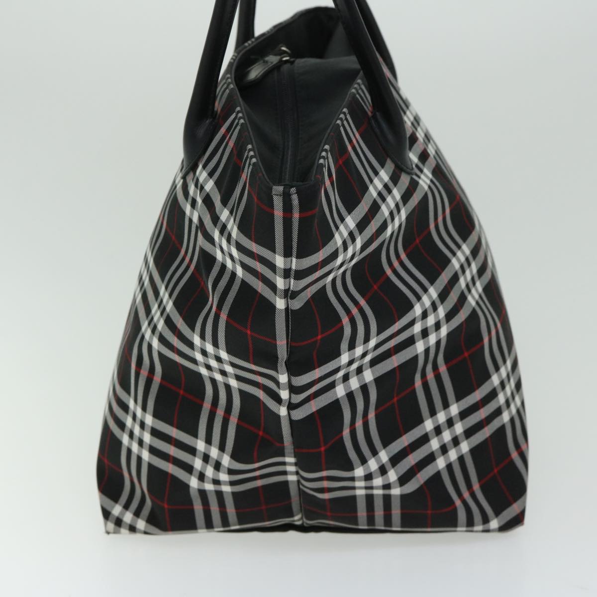 Luxury BurberrySs Nova Check Blue Label Tote Bag Nylon Black Auth bs12380