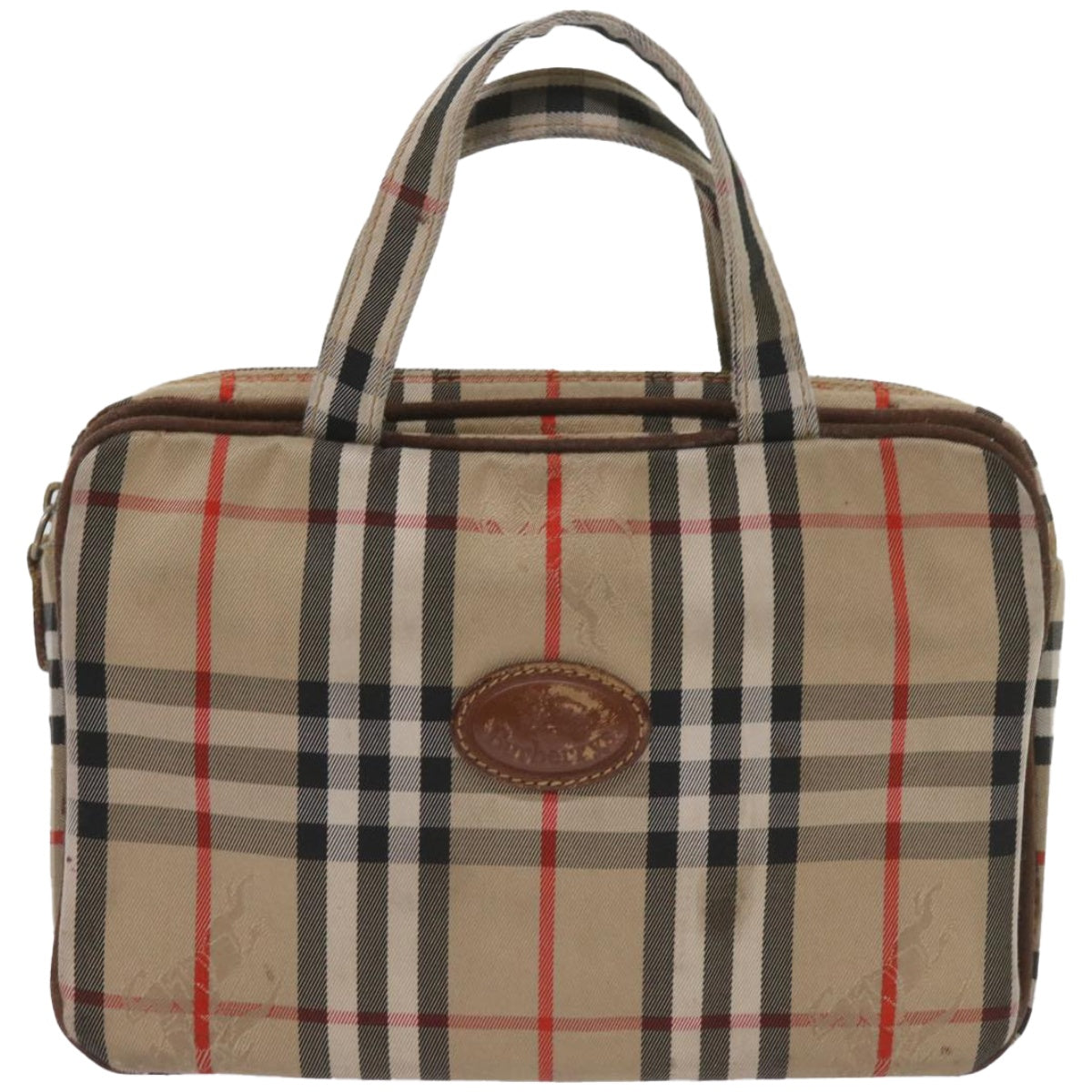 Luxury BurberrySs Nova Check Hand Bag Canvas Beige Auth bs12412