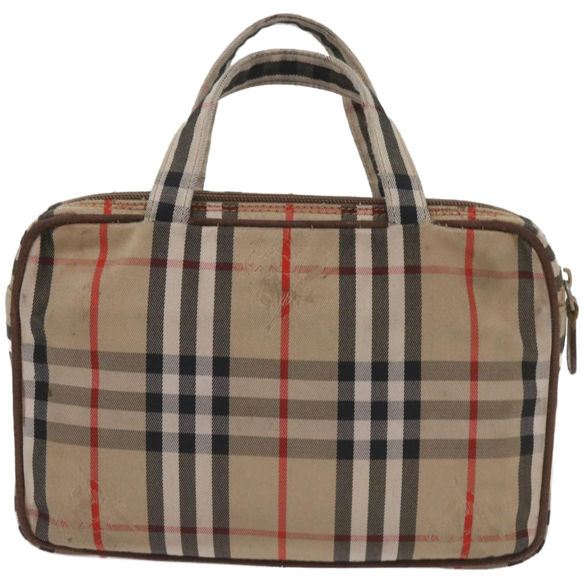 Luxury BurberrySs Nova Check Hand Bag Canvas Beige Auth bs12412