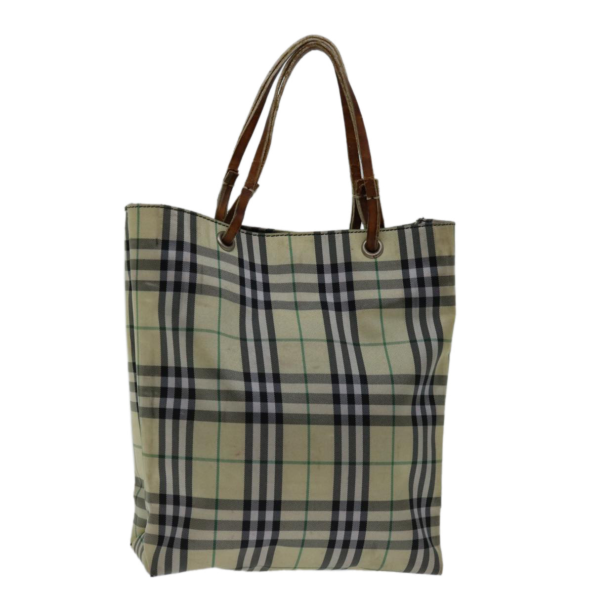 Luxury Burberry Nova Check Hand Bag Nylon Beige Auth bs12545