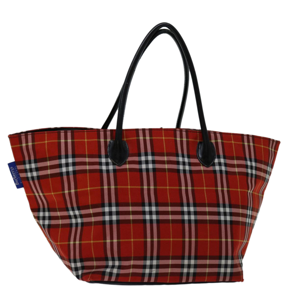Luxury BurberrySs Nova Check Blue Label Hand Bag Nylon Red Auth bs12546