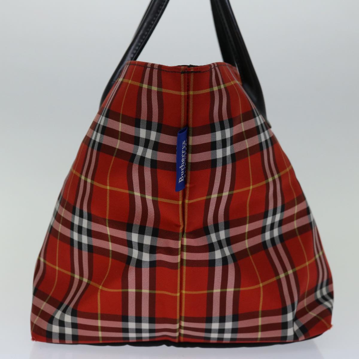 Luxury BurberrySs Nova Check Blue Label Hand Bag Nylon Red Auth bs12546