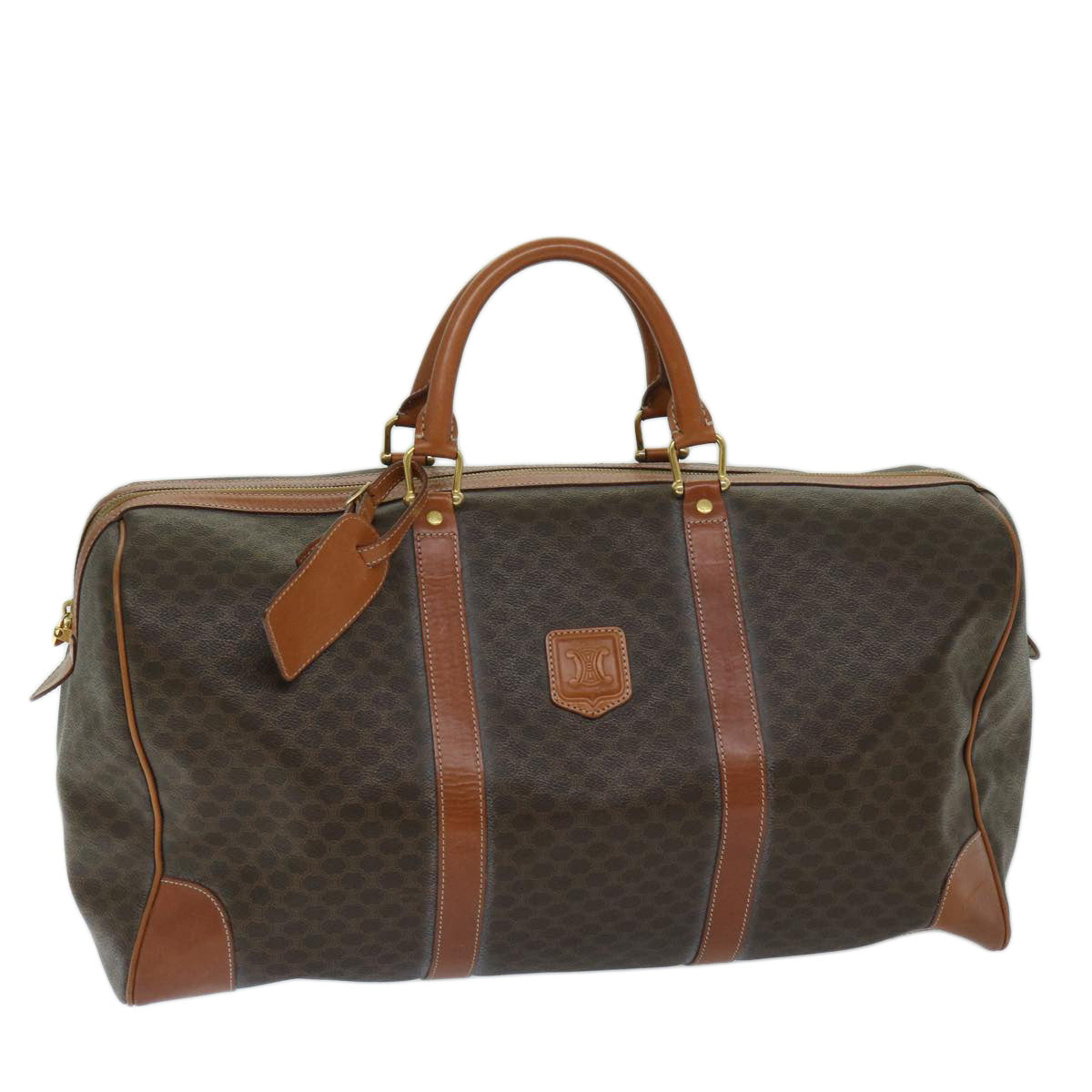 Luxury CELINE Macadam Canvas Boston Bag PVC Brown  12597