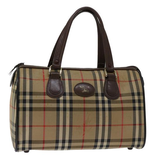 Luxury BurberrySs Nova Check Hand Bag Canvas Beige Auth bs12607