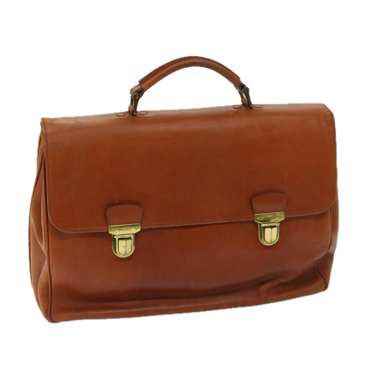 PRADA Hand Bag Leather Brown Auth bs12617