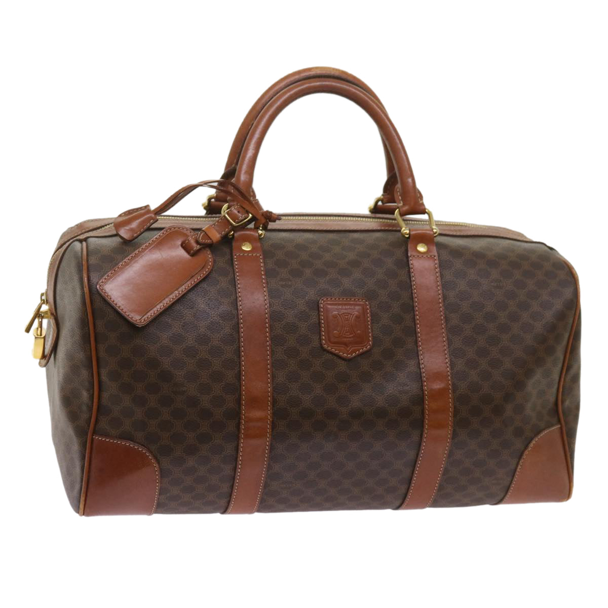 Luxury CELINE Macadam Canvas Boston Bag PVC Brown  12753