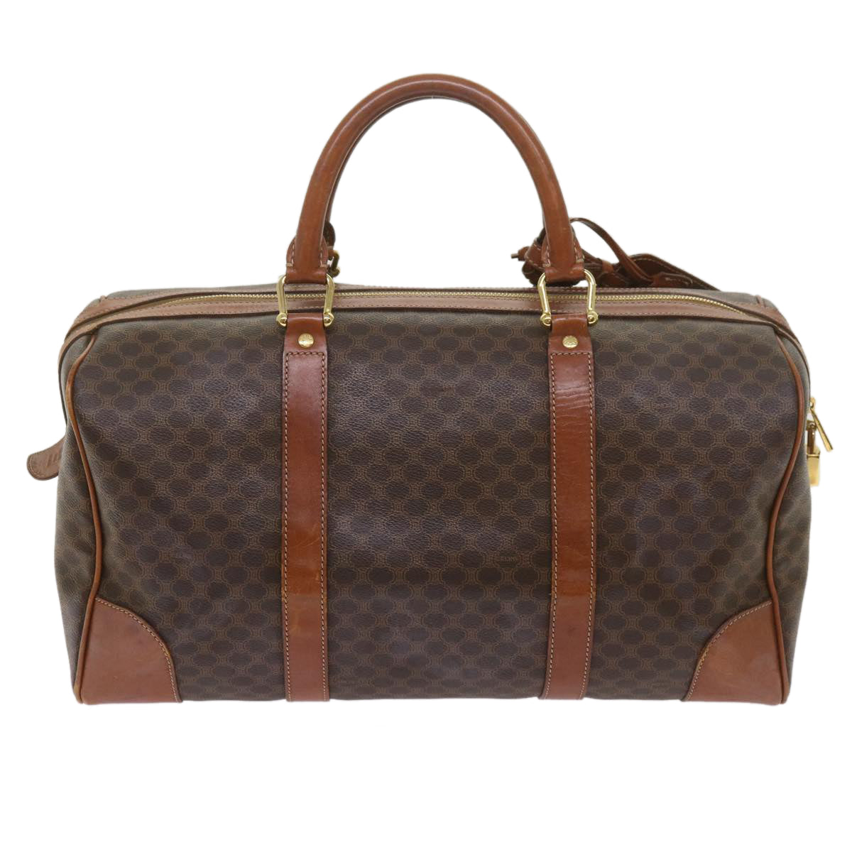 Luxury CELINE Macadam Canvas Boston Bag PVC Brown  12753