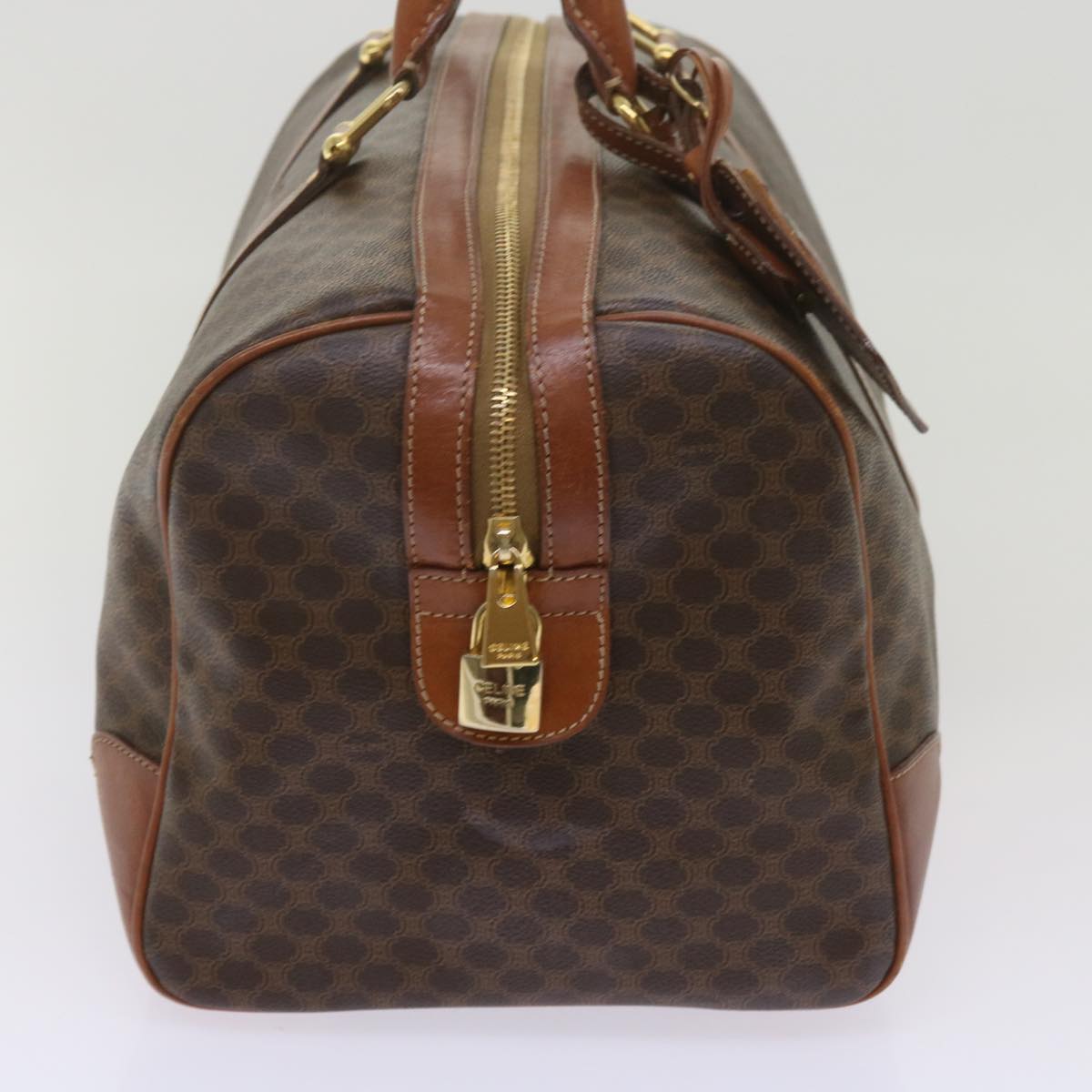 Luxury CELINE Macadam Canvas Boston Bag PVC Brown  12753