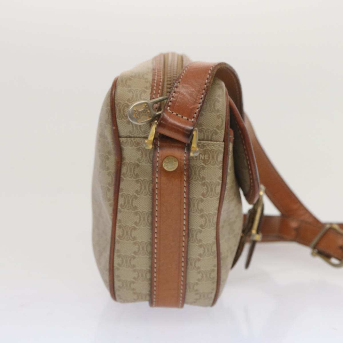 Luxury CELINE Macadam Canvas Shoulder Bag Beige  12764