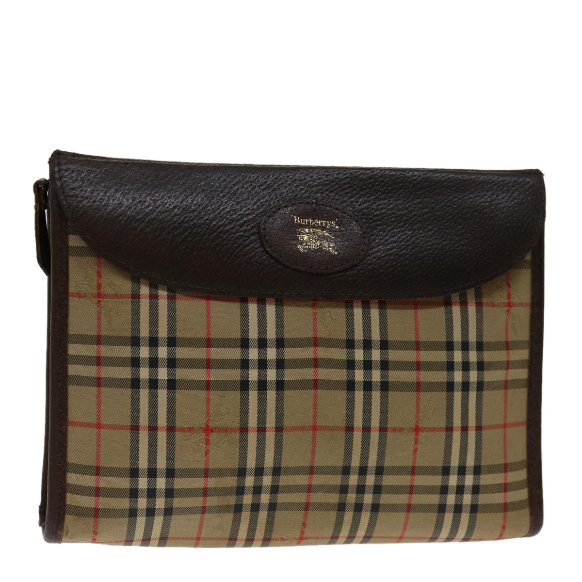 Luxury BurberrySs Nova Check Clutch Bag Canvas Beige Auth bs12774