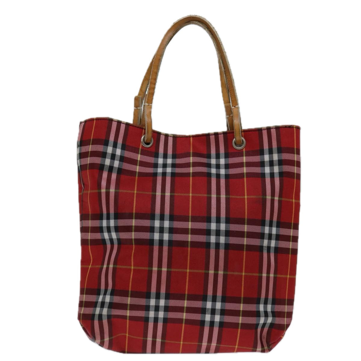 Luxury Burberry Nova Check Hand Bag Nylon Red Auth bs12782