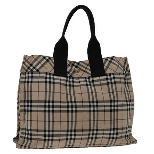 Luxury Burberry Nova Check Hand Bag Nylon Beige Black Auth bs12785