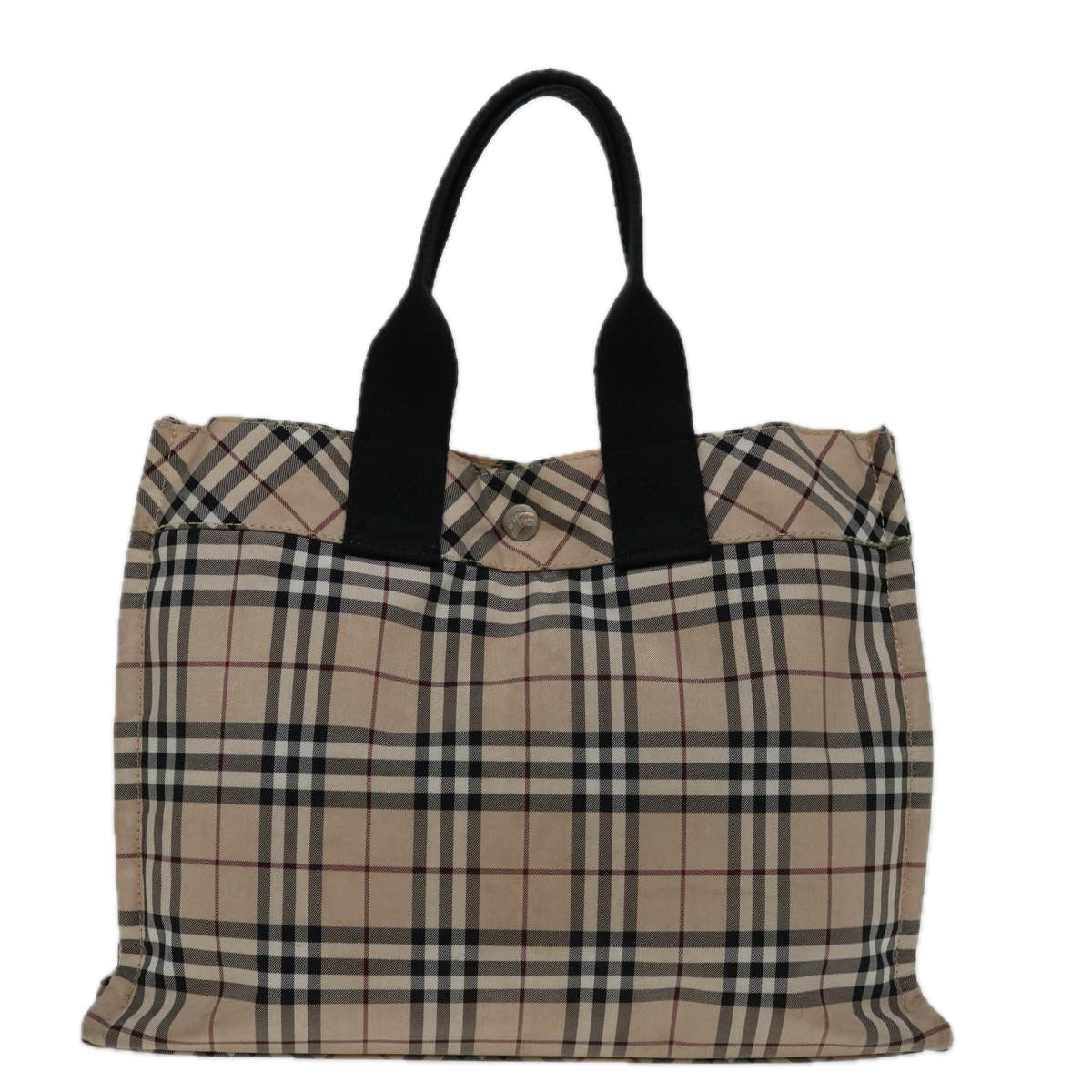 Luxury Burberry Nova Check Hand Bag Nylon Beige Black Auth bs12785