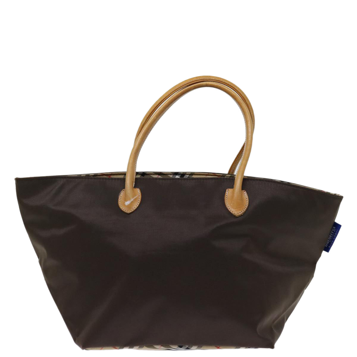 Luxury BurberrySs Nova Check Blue Label Tote Bag Nylon Brown Auth bs12913