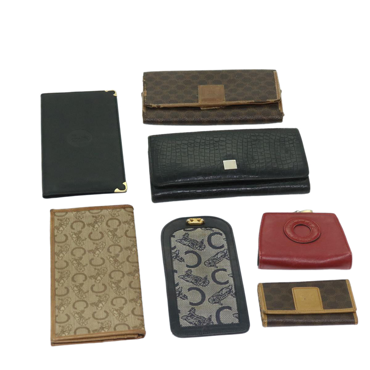 Luxury CELINE Macadam Canvas Pouch Key Case Wallet Leather 6Set Beige  12965
