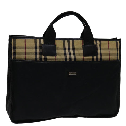 Luxury Burberry Nova Check Hand Bag Nylon Beige Brown Auth bs13067