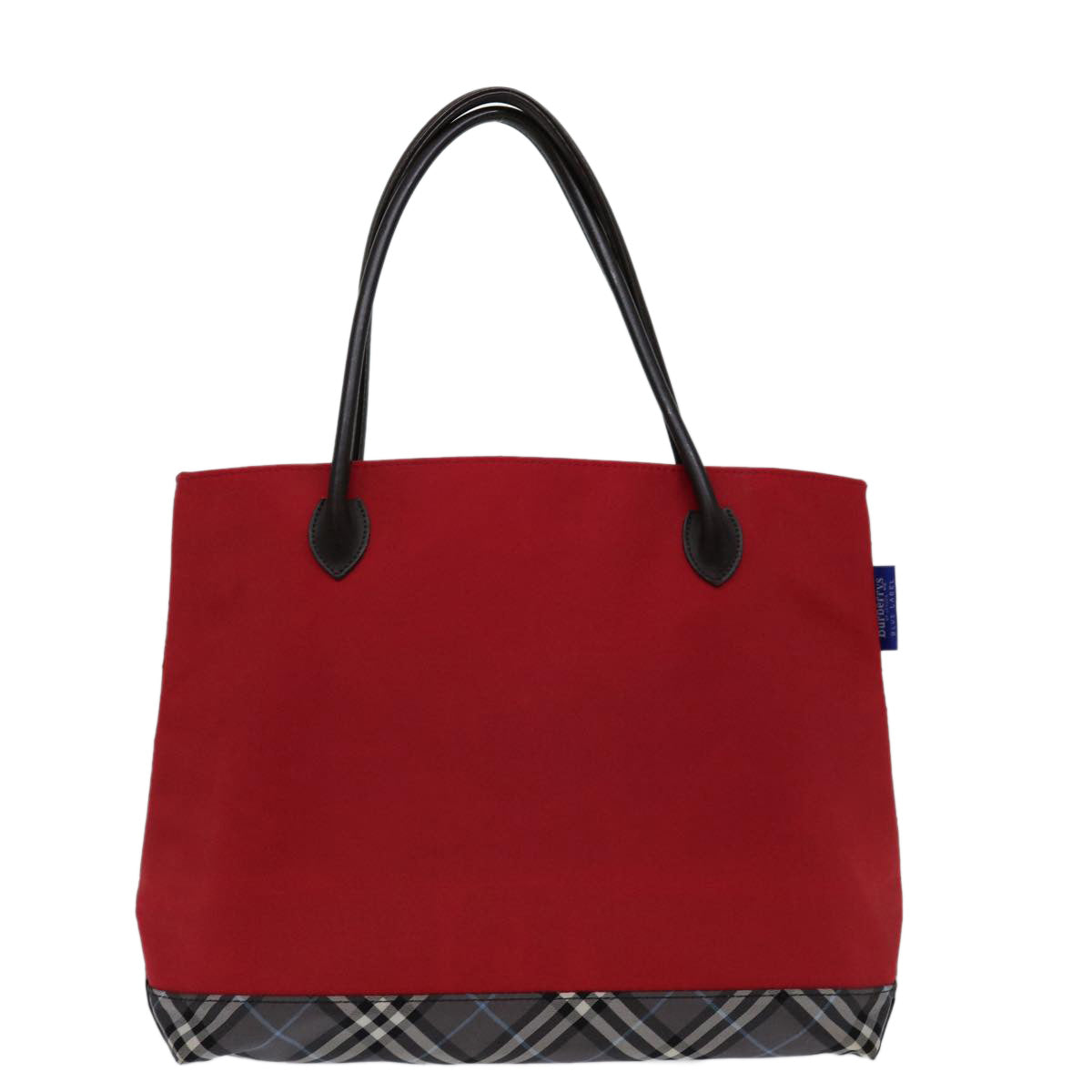 Luxury BurberrySs Nova Check Blue Label Hand Bag Nylon Red Black Auth bs13095