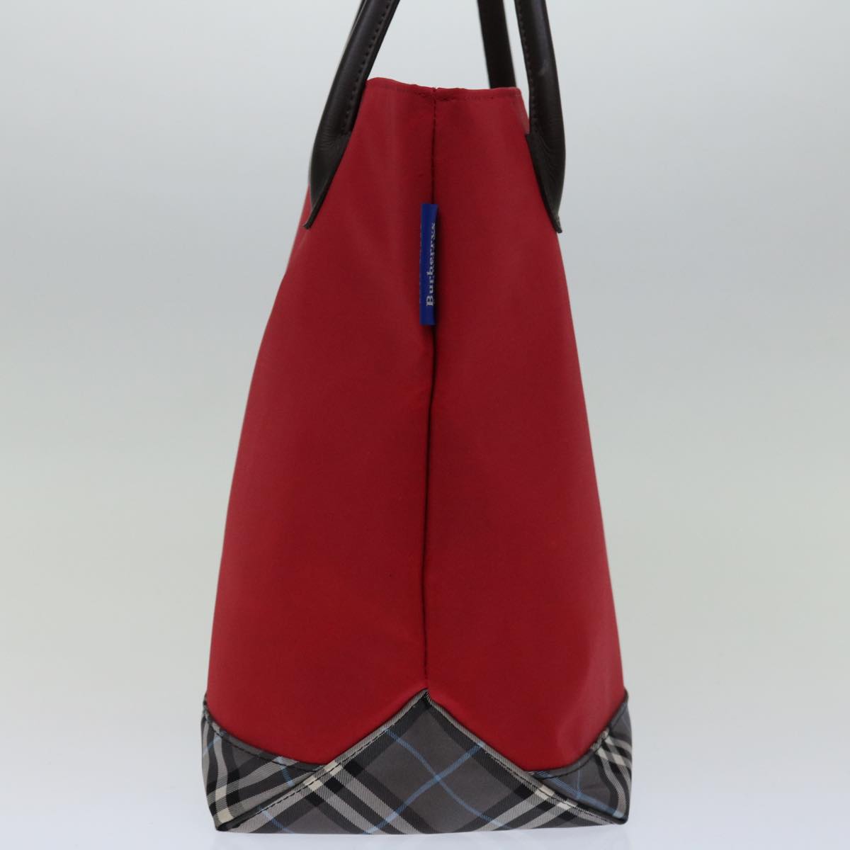 Luxury BurberrySs Nova Check Blue Label Hand Bag Nylon Red Black Auth bs13095