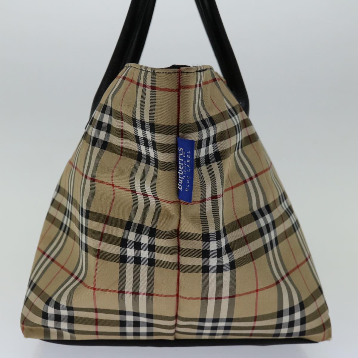 Luxury BurberrySs Nova Check Blue Label Hand Bag Nylon Beige Auth bs13235