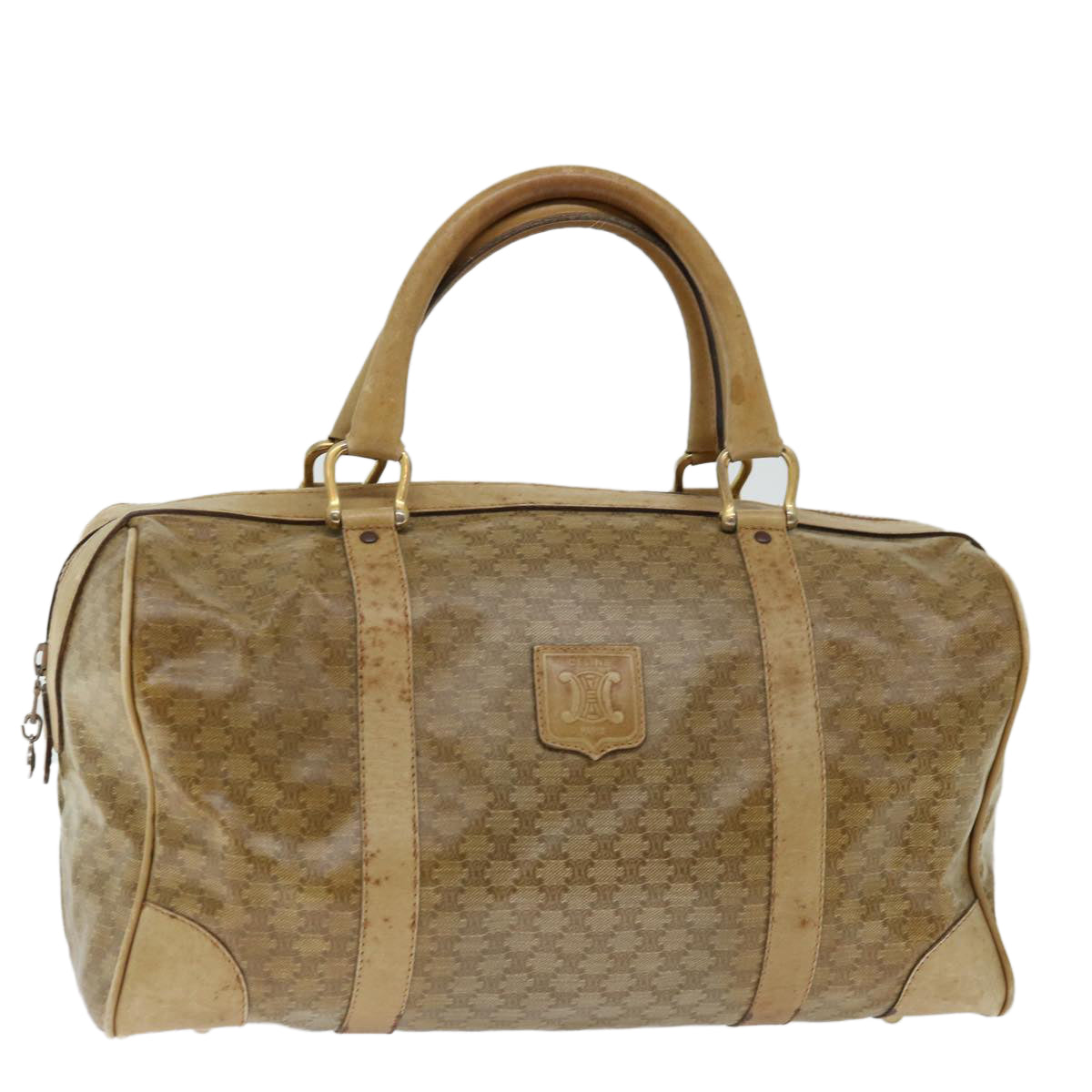 Luxury CELINE Macadam Canvas Boston Bag Beige  13428