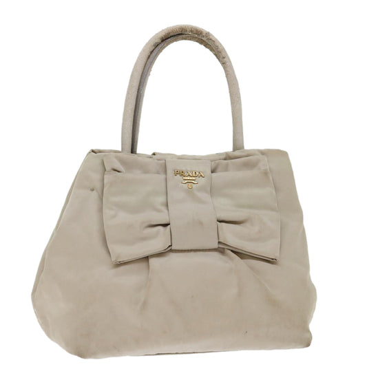 PRADA Hand Bag Nylon Beige Auth bs13455