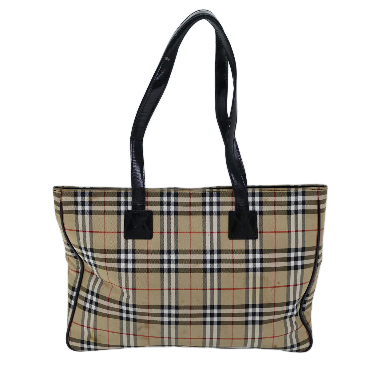 Luxury BurberrySs Nova Check Blue Label Tote Bag Nylon Beige Black Auth bs13687