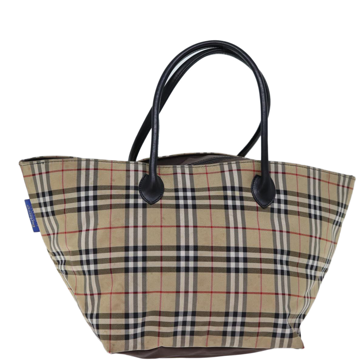 Luxury BurberrySs Nova Check Blue Label Tote Bag Nylon Beige Brown Auth bs13688