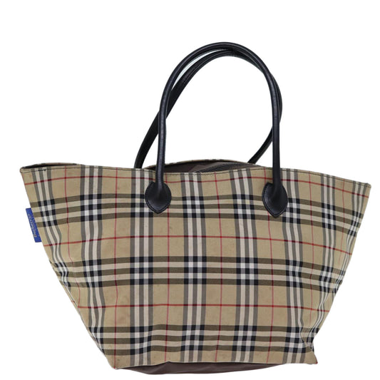 Luxury BurberrySs Nova Check Blue Label Tote Bag Nylon Beige Brown Auth bs13688