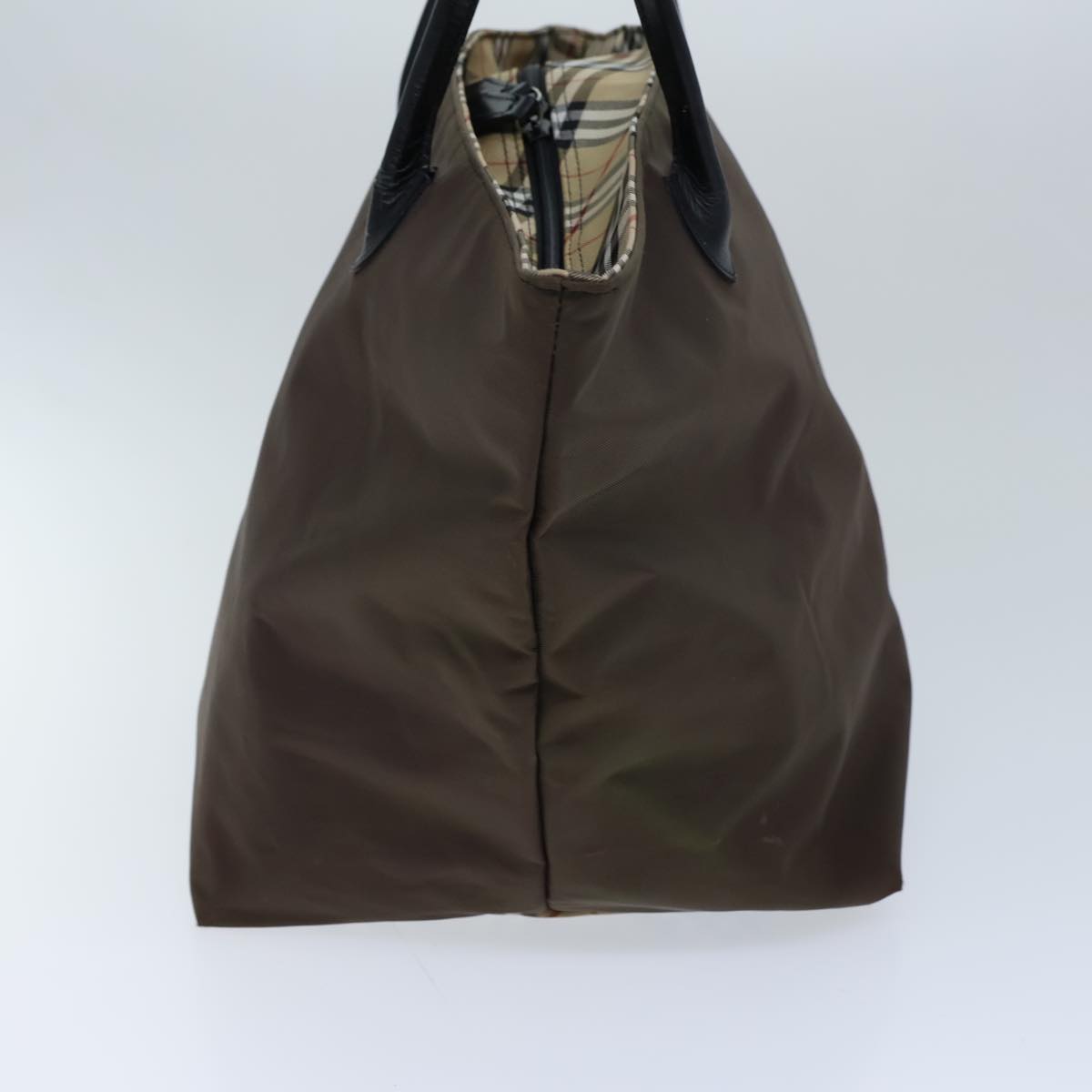 Luxury BurberrySs Nova Check Blue Label Hand Bag Nylon Brown Black Auth bs13689