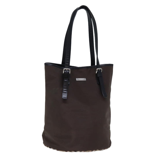 Luxury BurberrySs Nova Check Blue Label Shoulder Bag Nylon Brown Beige Auth bs13690