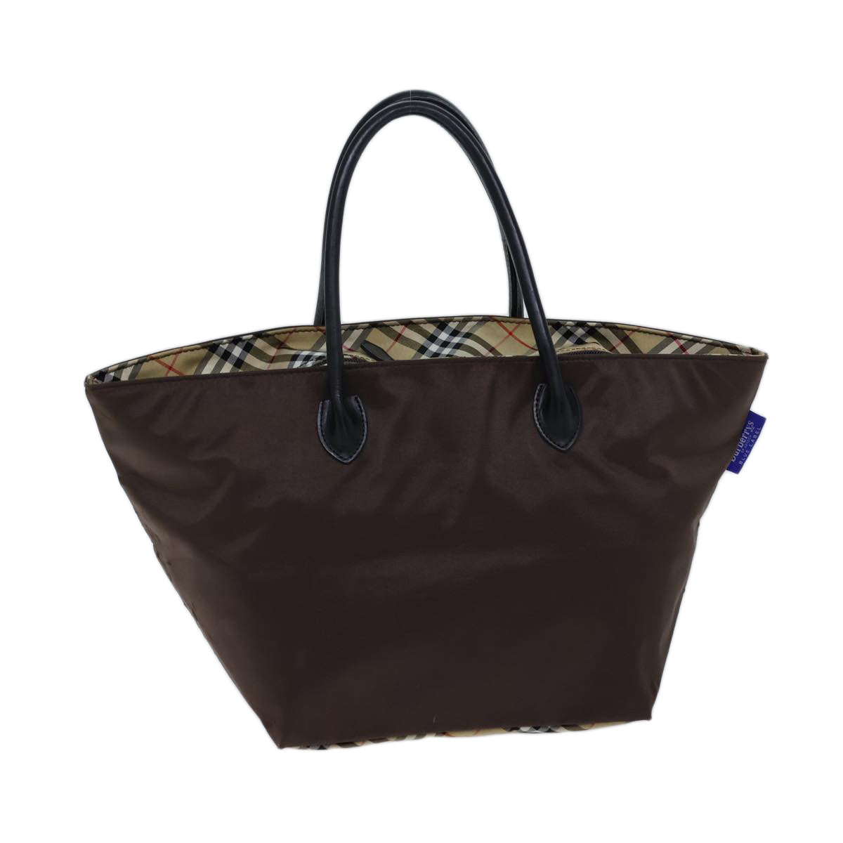 Luxury BurberrySs Nova Check Blue Label Hand Bag Nylon Brown Black Auth bs13693