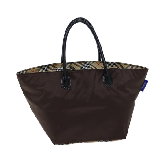 Luxury BurberrySs Nova Check Blue Label Hand Bag Nylon Brown Black Auth bs13693